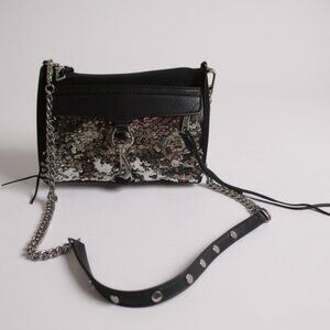 Rebecca Minkoff NEW Sequinned Mini Mac Leather Canvas Crossbody Shoulder Bag Zip